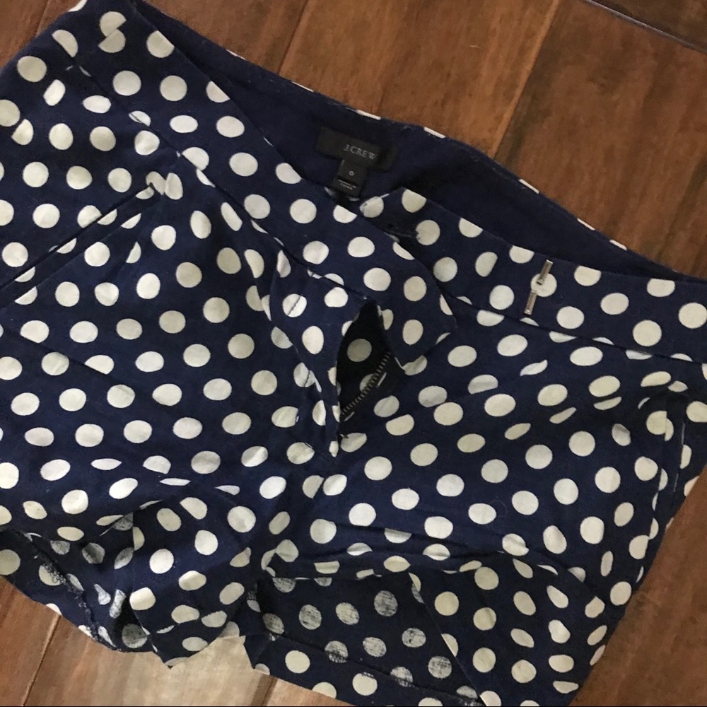 JCrew linen shorts with polka dots